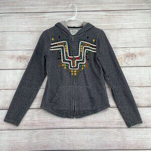 Lucky Lotus Knitwear Embroidered Full‎ Zip Hoodie Sweatshirt Women's Large Blue